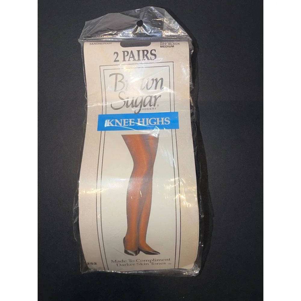 Vintage Brown Sugar Hosiery Knee Highs 2pk Off Black Sandalfoot Medium B212/2